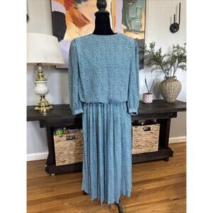 Vtg 80’s 90’s Leslie Fay Dress 12 Tulip Floral Pleated Dress Shoulder Pad Modest